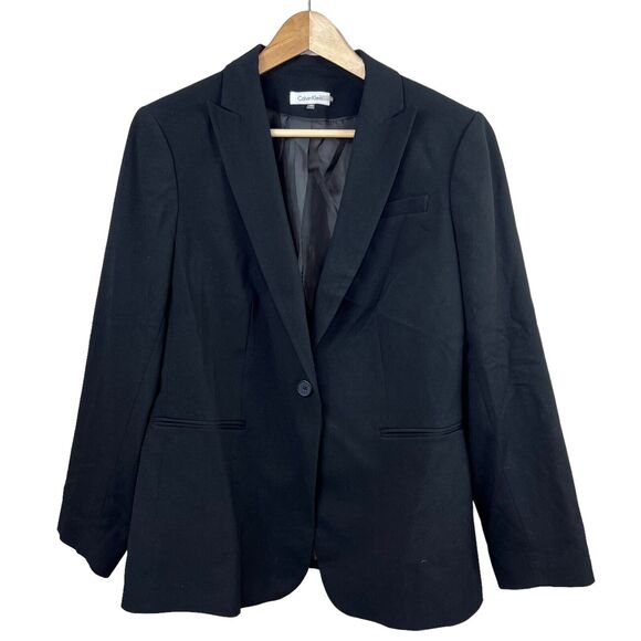 Calvin Klein Black One Button Blazer Jacket Size 14W Business Career - Picture 1 of 9